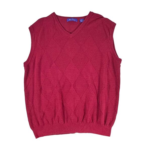 Alan Flusser Mens Pullover Sweater Vest Size XL Dark Red Burgundy Solid Argyle - Picture 6 of 9